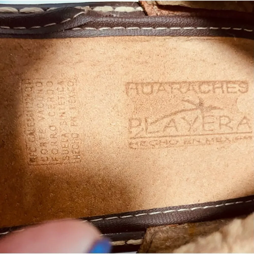 Huaraches Authentic Playera Walnut Leather Sandals Cross Woven in Mexico Size 8